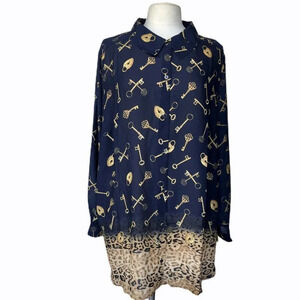 Susan Graver Women’s Plus Size 24 Printed Feather Weave Button Front Shirt